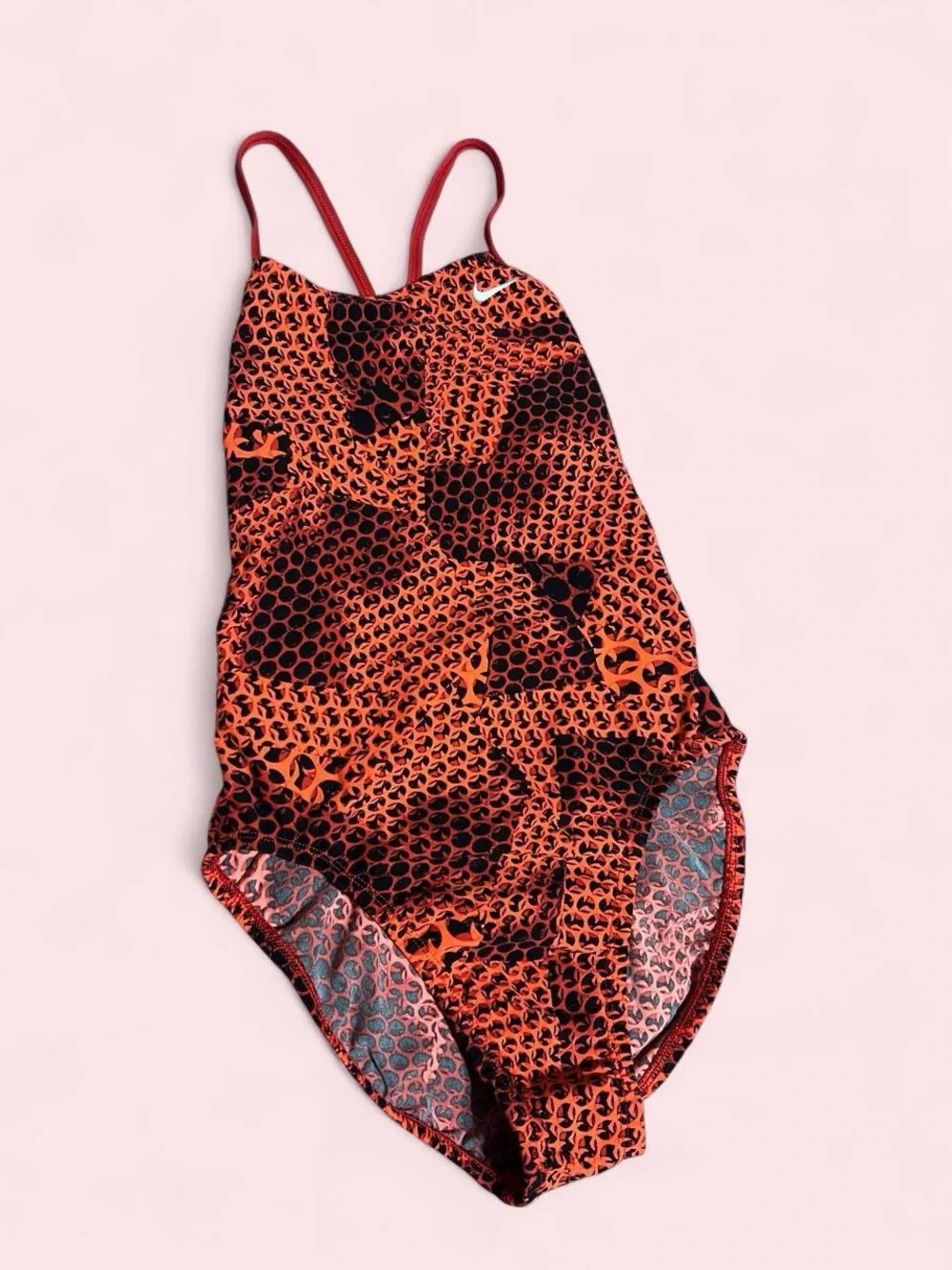Nike Kids Red and Black Patterned One-Piece Swimsuit